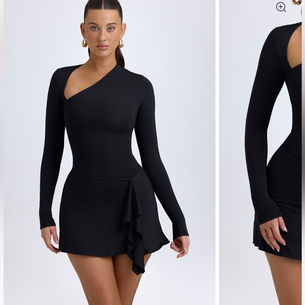 Oh Polly DONA Modal Asymmetric A-Line Mini Dress in Black